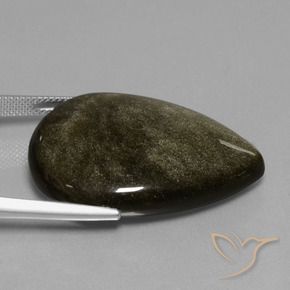 37.83カラットの天然ゴールドシーンのあるブラック黒曜石、洋梨の形、オペーク