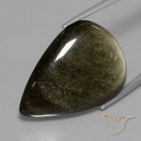 27.71カラットの天然ゴールドシーンのあるブラック黒曜石、洋梨の形、オペーク