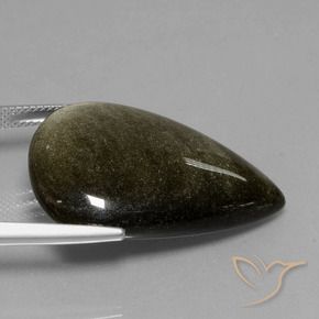 27.71カラットの天然ゴールドシーンのあるブラック黒曜石、洋梨の形、オペーク