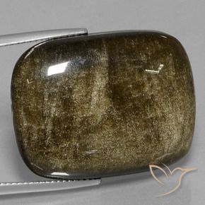 31.71カラットの天然ブラウン＆ブラックオブシディアン（27.4×21.1 mm・クッションカット）