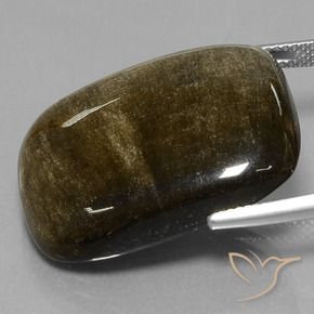 31.71カラットの天然ブラウン＆ブラックオブシディアン（27.4×21.1 mm・クッションカット）
