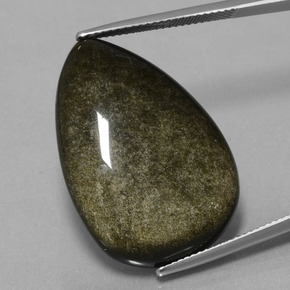 28.31カラットの天然黒がかったブロンズオブシディアン（29.6×20.6 mm・洋梨の形）