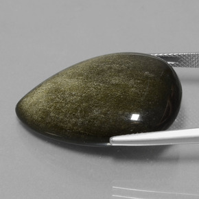 28.31カラットの天然黒がかったブロンズオブシディアン（29.6×20.6 mm・洋梨の形）