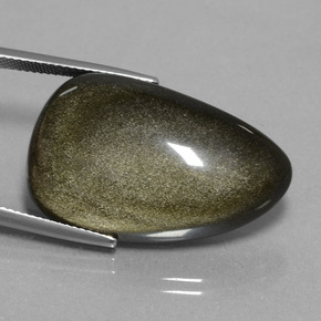 26.38カラットの天然薄い黒がかった茶色オブシディアン（29.5×18.6 mm・ファンシーシェイプ）
