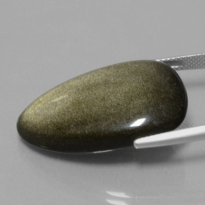 26.38カラットの天然薄い黒がかった茶色オブシディアン（29.5×18.6 mm・ファンシーシェイプ）