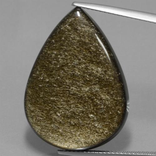 27.82カラットの天然ゴールドシーンのあるブラック黒曜石、洋梨の形、オペーク