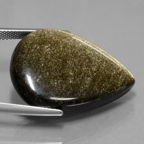 27.82カラットの天然ゴールドシーンのあるブラック黒曜石、洋梨の形、オペーク