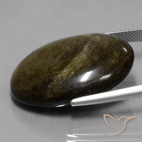 32.97カラットの天然ゴールドシーンのあるブラック黒曜石、楕円形、オペーク
