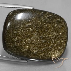 30.10カラットの天然ゴールドシーンのあるブラック黒曜石、クッション、オペーク