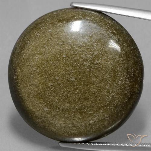 32.24カラットの天然ゴールドシーンのあるブラック黒曜石、ラウンドカット、オペーク