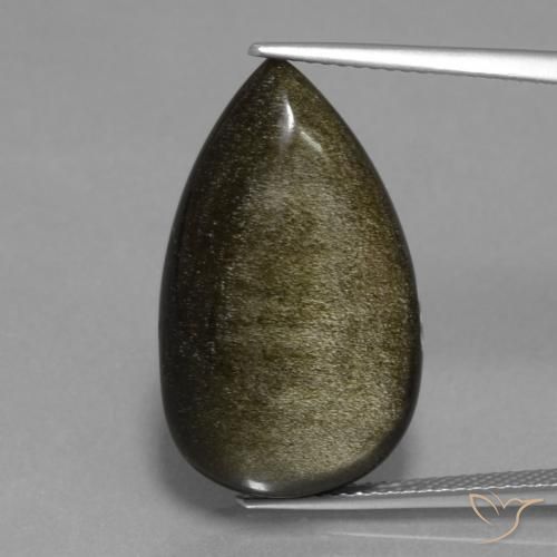 15.20ct 天然 ゴールドシーンのあるブラック 黒曜石, 洋梨の形, オペーク