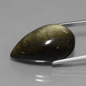 13.69カラットの天然ブラックゴールドシーン黒曜石、洋梨の形、オペーク