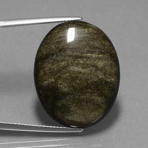 28.84カラットの天然薄い黒がかった茶色オブシディアン（27.4×22 mm・オーバルカット）