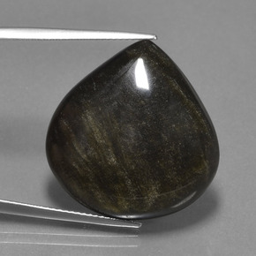 26.92カラットの天然ブラックゴールドシーンオブシディアン（24.9×24.1 mm・洋梨の形）