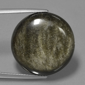 20.62カラットの天然ブラックゴールドシーン黒曜石、ラウンドカット、オペーク