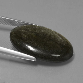 16.64カラットの天然ブラックゴールドシーン黒曜石、オーバルカット、オペーク