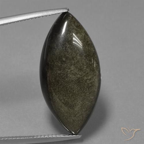 17.08ct 天然 ゴールドシーンのあるブラック 黒曜石, マーキーズ, オペーク