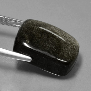 22.56カラットの天然ゴールドシーンのあるブラック黒曜石、クッションカット、オペーク