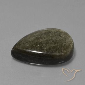25.69カラットの天然ゴールドシーンのあるブラック黒曜石、洋梨の形、オペーク