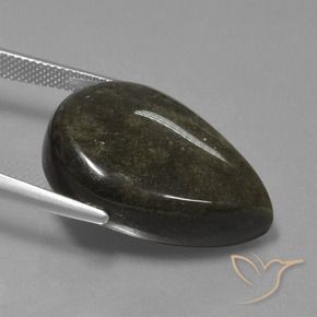 25.69カラットの天然ゴールドシーンのあるブラック黒曜石、洋梨の形、オペーク