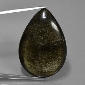 36.35カラットの天然ブラックゴールドシーンオブシディアン（34.2×23.7 mm・洋梨の形）