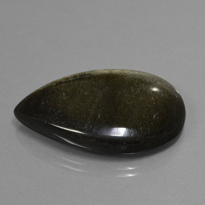 36.35カラットの天然ブラックゴールドシーンオブシディアン（34.2×23.7 mm・洋梨の形）