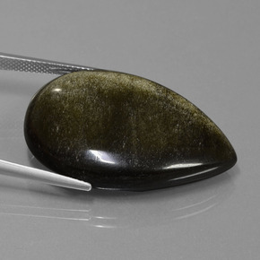 36.35カラットの天然ブラックゴールドシーンオブシディアン（34.2×23.7 mm・洋梨の形）