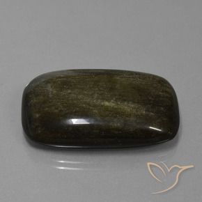 45.22カラットの天然ゴールドシーンのあるブラック黒曜石、クッション、オペーク