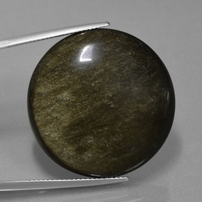 47.21カラットの天然薄い黒がかった茶色オブシディアン（28.81 mm・ラウンドカット）