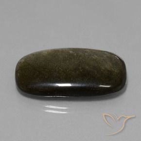 38.49カラットの天然ゴールドシーンのあるブラック黒曜石、クッション、オペーク