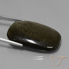 38.49カラットの天然ゴールドシーンのあるブラック黒曜石、クッション、オペーク