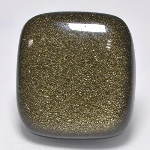 22.65カラットの天然ゴールドシーンのあるブラック黒曜石、クッションカット、オペーク