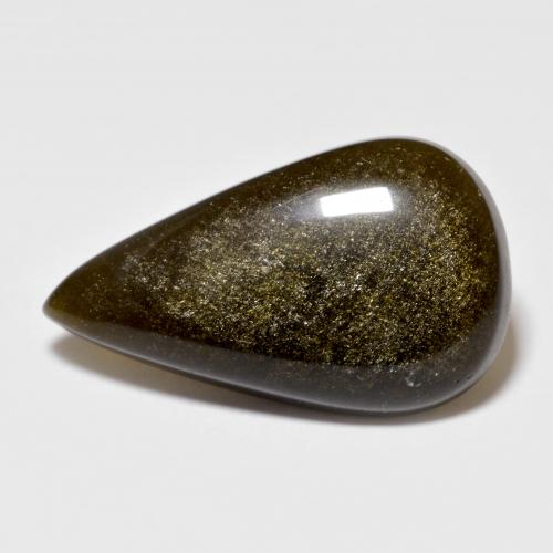 9.27カラットの天然薄い黒がかった茶色オブシディアン（22.5×13.3 mm・洋梨の形）