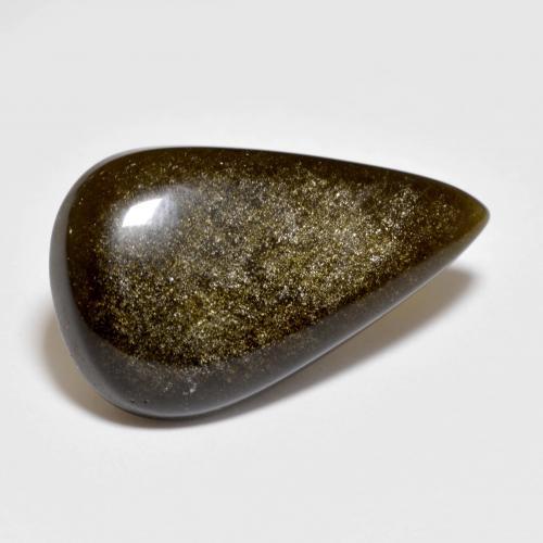 9.27カラットの天然薄い黒がかった茶色オブシディアン（22.5×13.3 mm・洋梨の形）