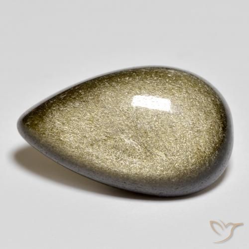 13.44カラットの天然ゴールドシーンのあるブラックオブシディアン、洋梨の形、オペーク