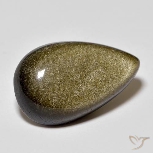 13.44カラットの天然ゴールドシーンのあるブラックオブシディアン、洋梨の形、オペーク