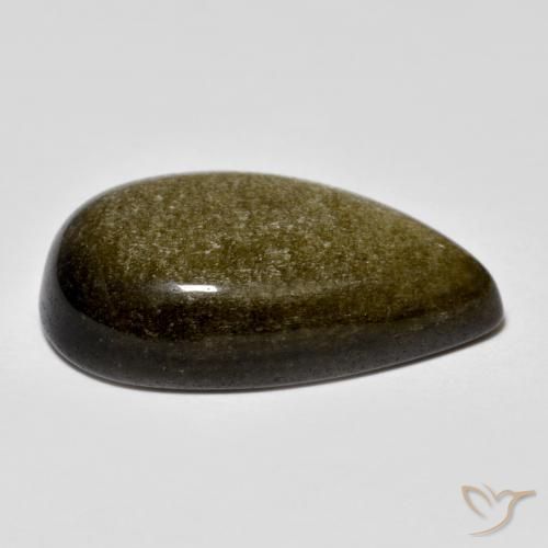 13.44カラットの天然ゴールドシーンのあるブラックオブシディアン、洋梨の形、オペーク