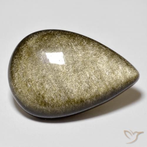 16.02カラットの天然ゴールドシーンのあるブラック黒曜石、洋梨の形、オペーク