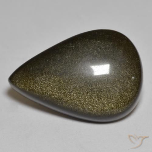 15.09ct 天然 ゴールドシーンのあるブラック 黒曜石, 洋梨の形, オペーク