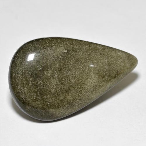 18.36カラットの天然黒褐色オブシディアン（30.5×18.7 mm・洋梨の形）