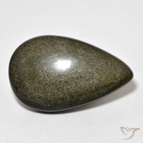19.39ct 天然 ゴールドシーンのあるブラック 黒曜石, 洋梨の形, オペーク