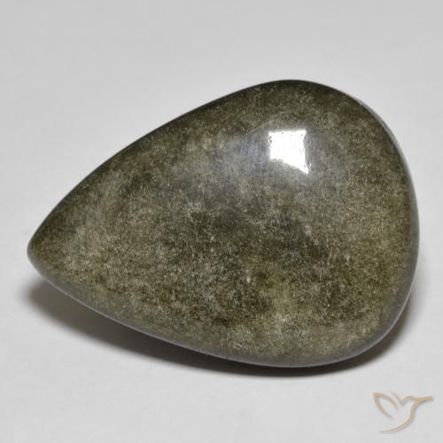 27.67ct 天然 ゴールドシーンのあるブラック 黒曜石, 洋梨の形, オペーク