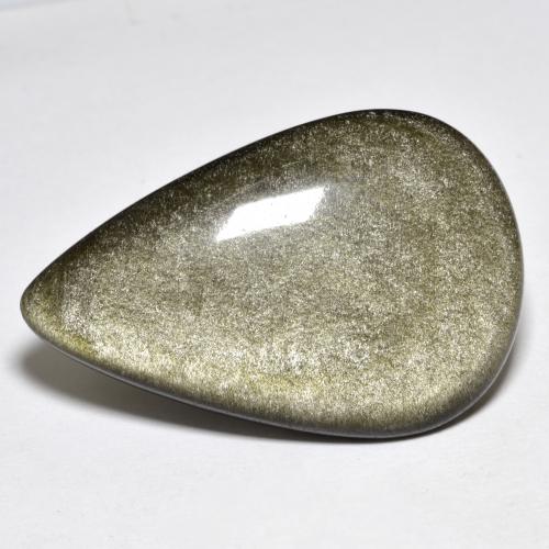 27.20カラットの天然ゴールドシーンのあるブラックオブシディアン（34.2×22.4 mm・洋梨の形）