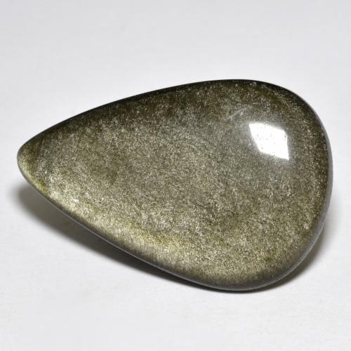 27.20カラットの天然ゴールドシーンのあるブラックオブシディアン（34.2×22.4 mm・洋梨の形）