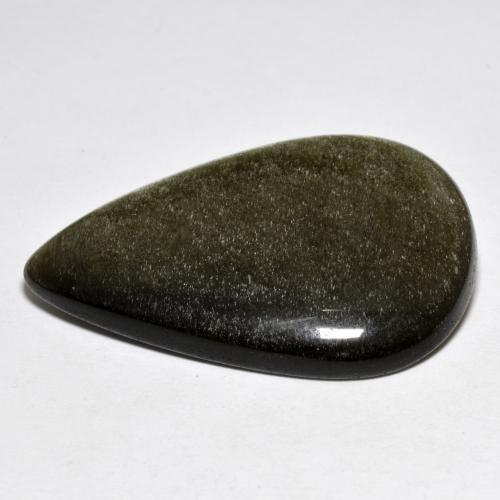 27.20カラットの天然ゴールドシーンのあるブラックオブシディアン（34.2×22.4 mm・洋梨の形）