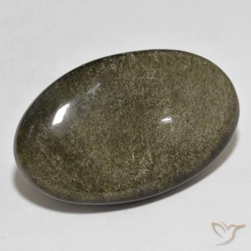 27.98カラットの天然ゴールドシーンのあるブラック黒曜石、オーバルカット、オペーク