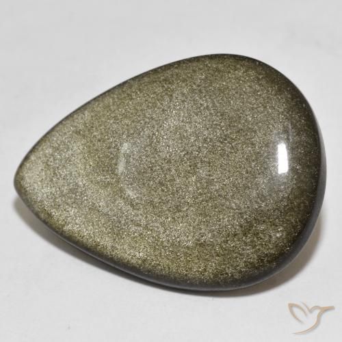 26.37ct 天然 ゴールドシーンのあるブラック 黒曜石, 洋梨の形, オペーク, Photo A