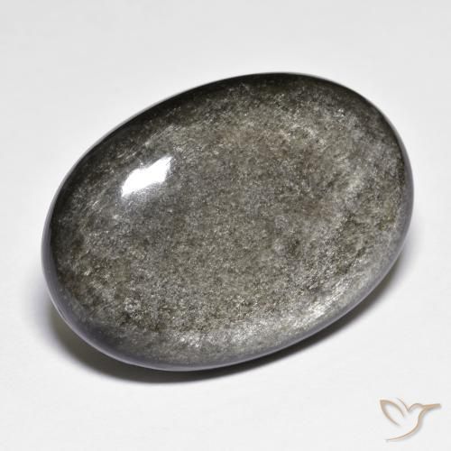 32.02カラットの天然灰色がかった黒オブシディアン（30.4×21.2 mm・オーバルカット）