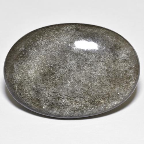 24.89カラットの天然ダークグレー黒曜石、オーバルカット、オペーク