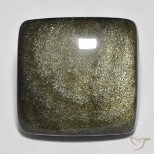 27.68カラットの天然ゴールドシーンのあるブラック黒曜石、クッションカット、オペーク